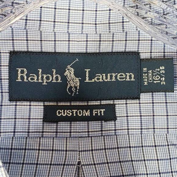 Polo Ralph Lauren Shirt Oxford Button Down Mens Size 16.5 Large LS Blue Plaid - Picture 8 of 10